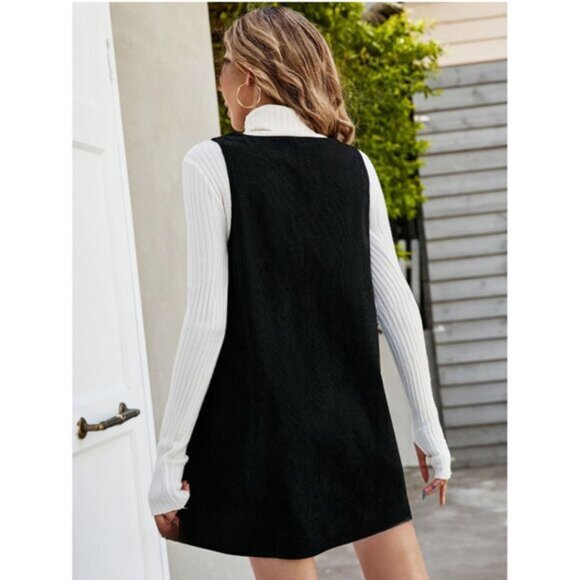 Black V Neck Corduroy Dress Without Sweater - Picture 3 of 3